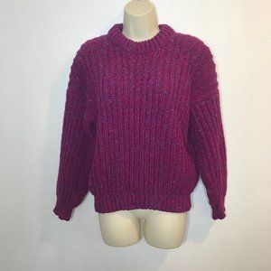 Lands' End Vintage Sweater Made in Ireland MEDIUM M 100% Wool Purple 80's 90's